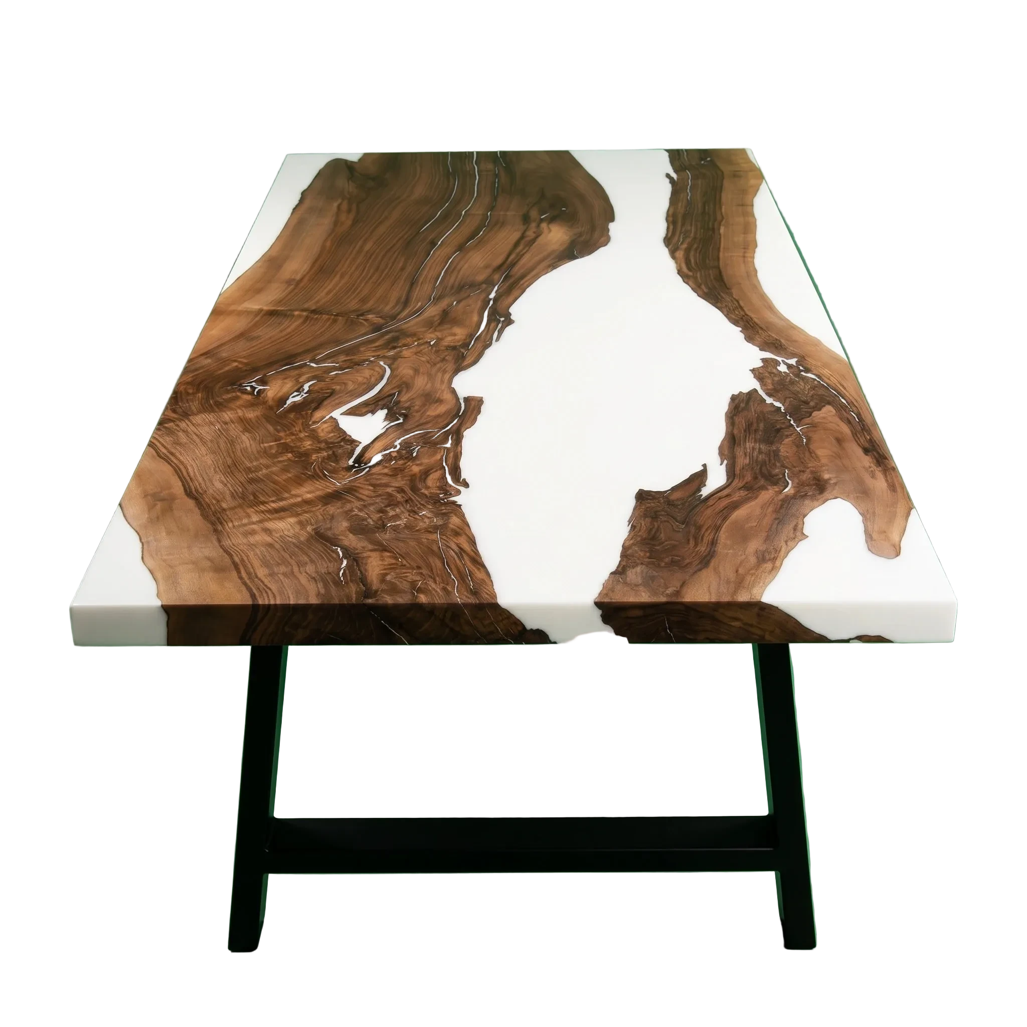 Live-edge Salt River Walnut dining table with white resin river and matte finish