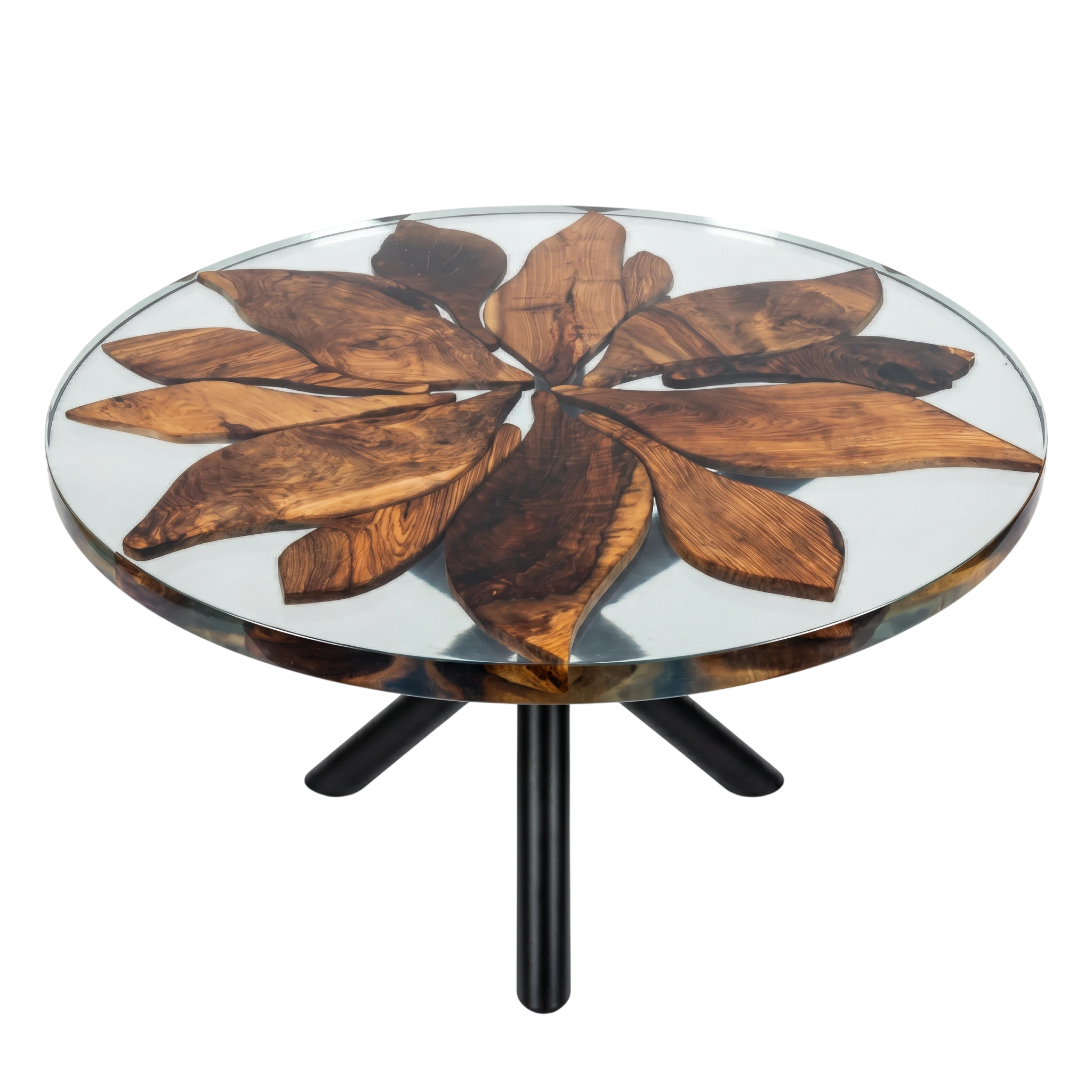 Sunburst Walnut Round Dining Table
