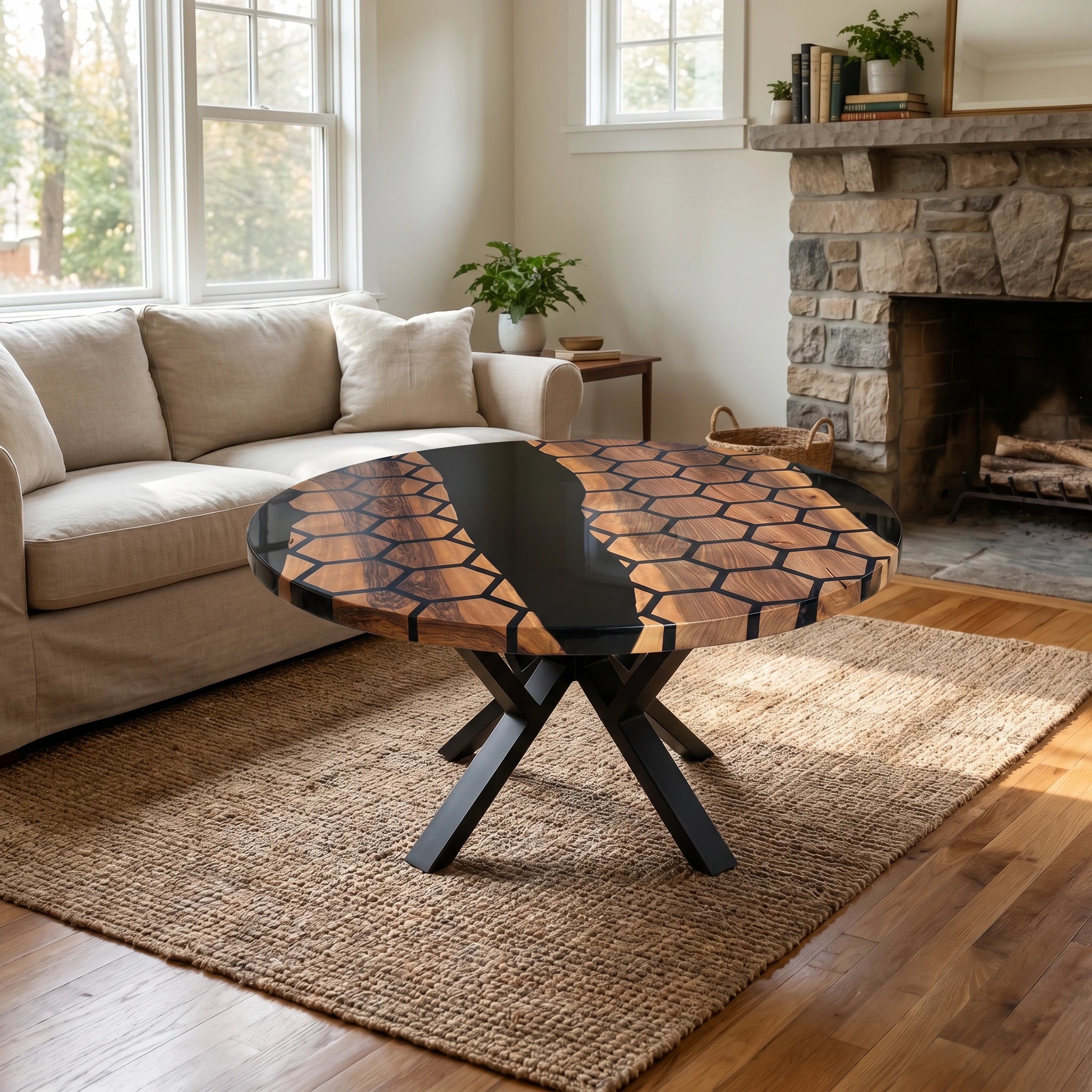 Honeycomb Walnut Round Dining Table