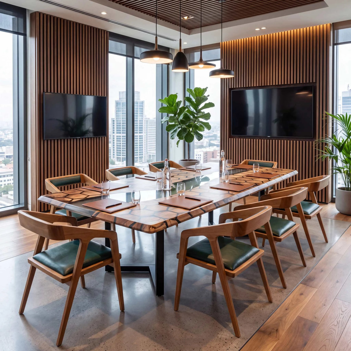 Epoxy resin conference table in a modern office meeting room