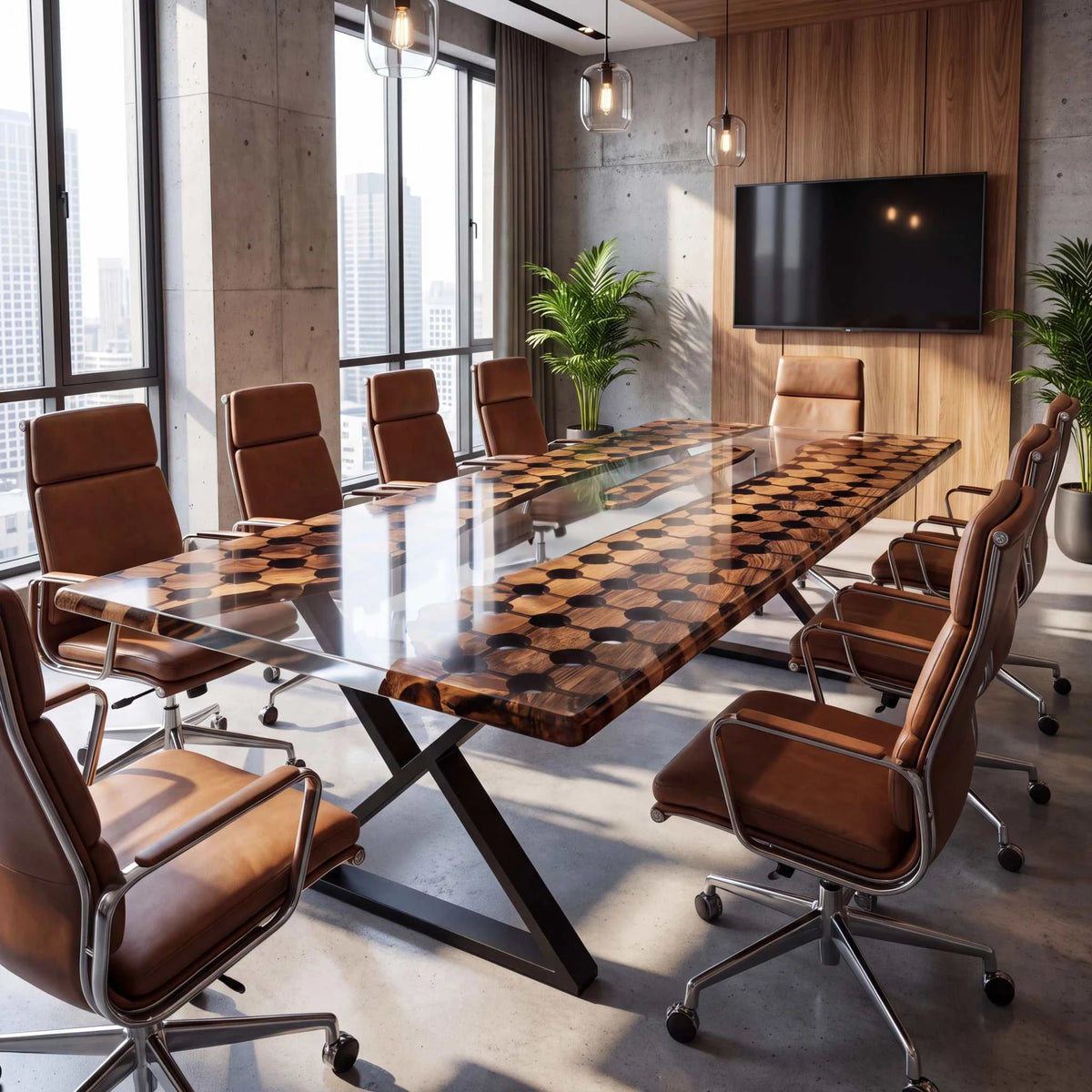 Lens Walnut Epoxy Resin Conference Table