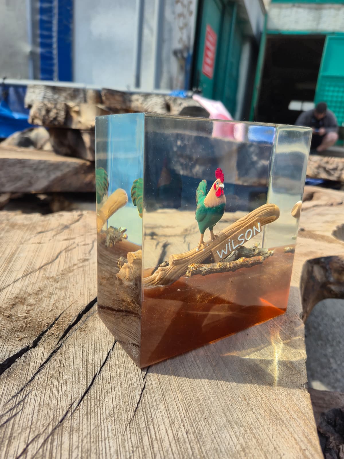 Wilson the Rooster handmade epoxy resin figurine with glossy finish and unique colors