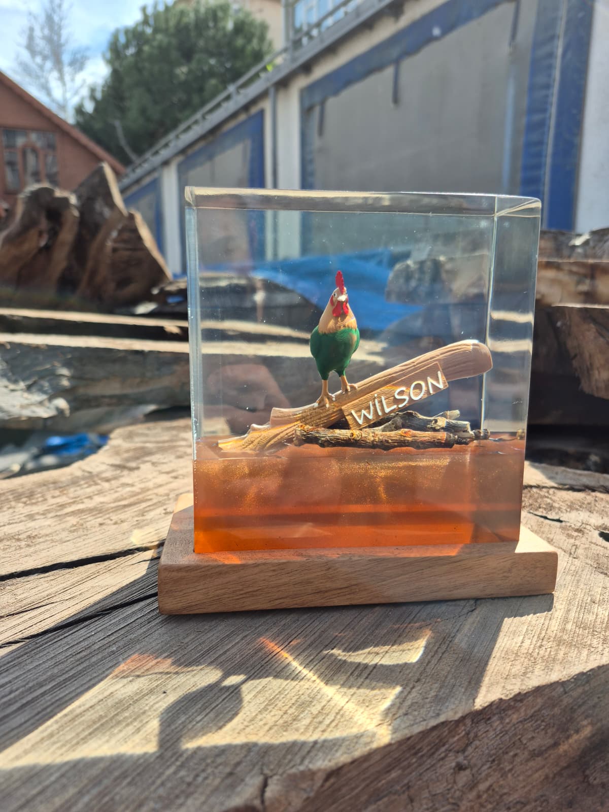 Wilson the Rooster handmade epoxy resin figurine with glossy finish and unique colors