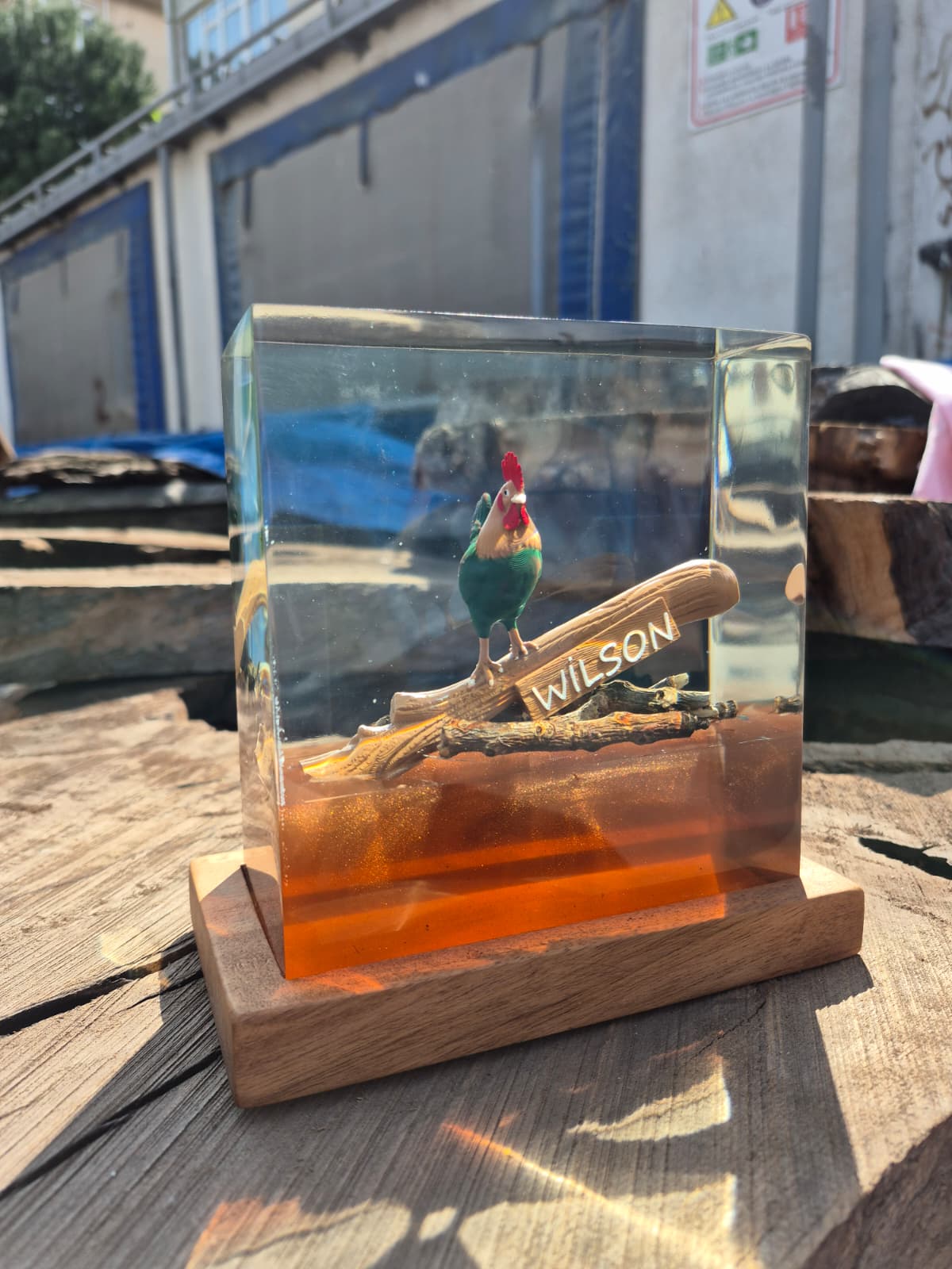 Wilson the Rooster handmade epoxy resin figurine with glossy finish and unique design